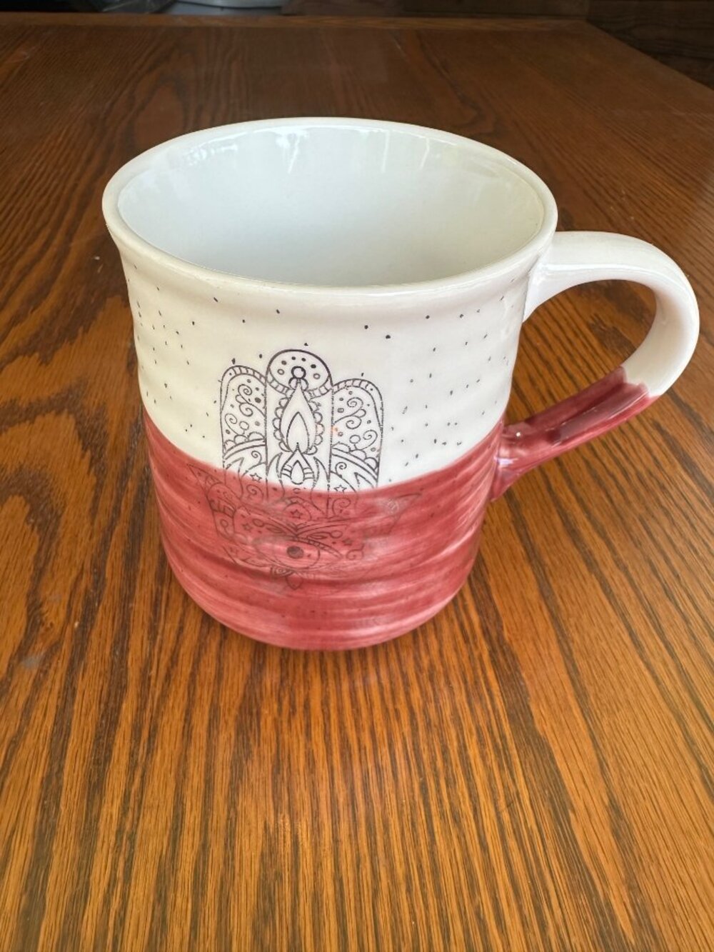 Boho Handcrafted Ceramic Mug | Pink & White Mandela Art Coffee Cup | Art Deco
